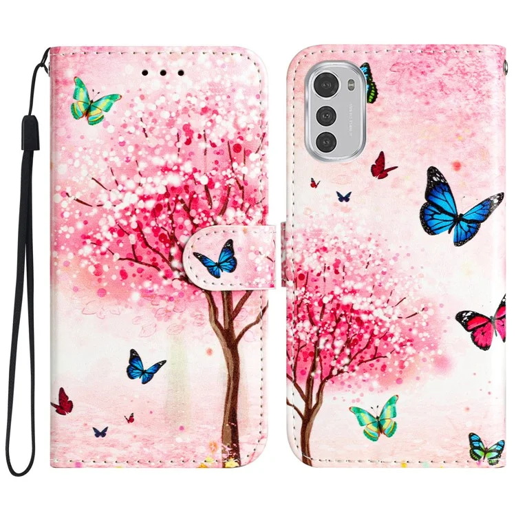 Case de Teléfono de Billetera Para Motorola Moto E32 4G PU Leather Folio Folio Flip Patrón de Tapa de Impresión Caja de Teléfono - Sakura