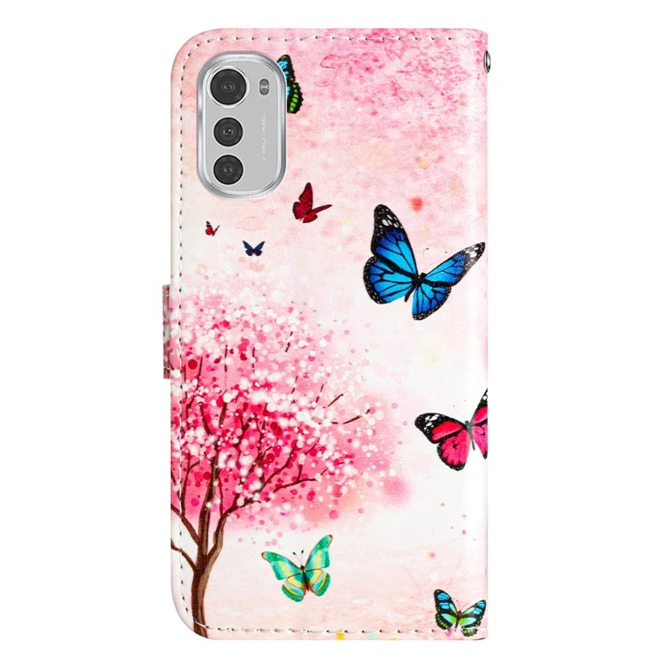 Кошелек-чехол для Motorola Moto E32 4G из натуральной кожи PU, раскладной, с рисунком - Сакура