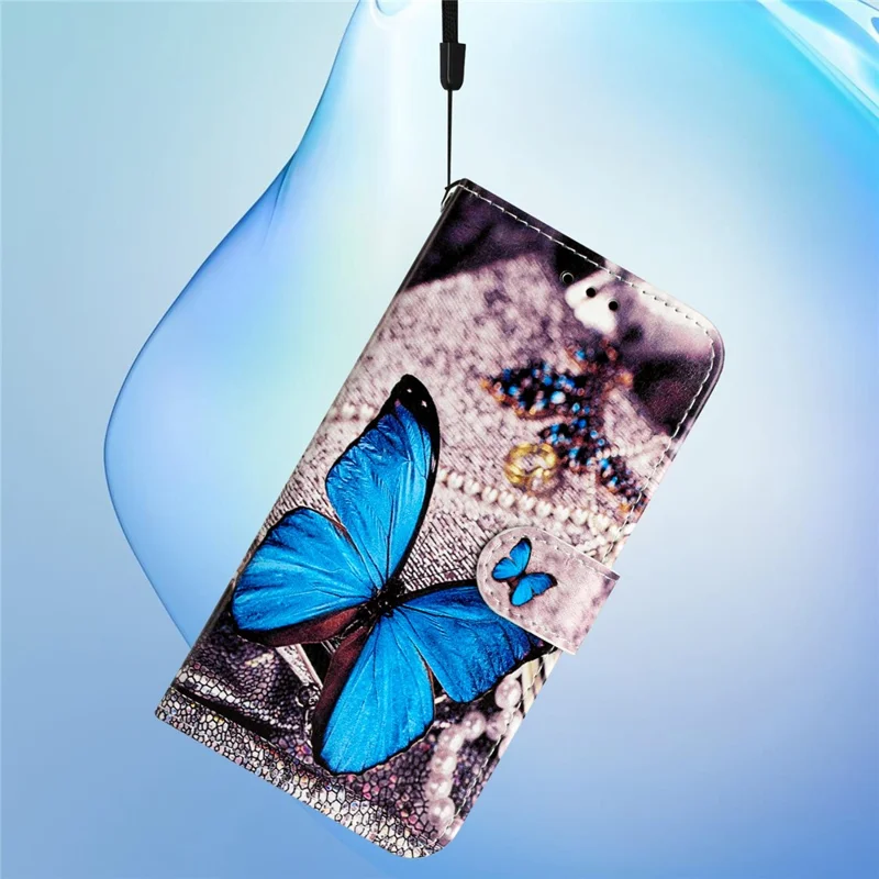Wallet Phone Case for Motorola Moto E32 4G PU Leather Folio Flip Cover Pattern Printing Phone Case - Blue Butterfly