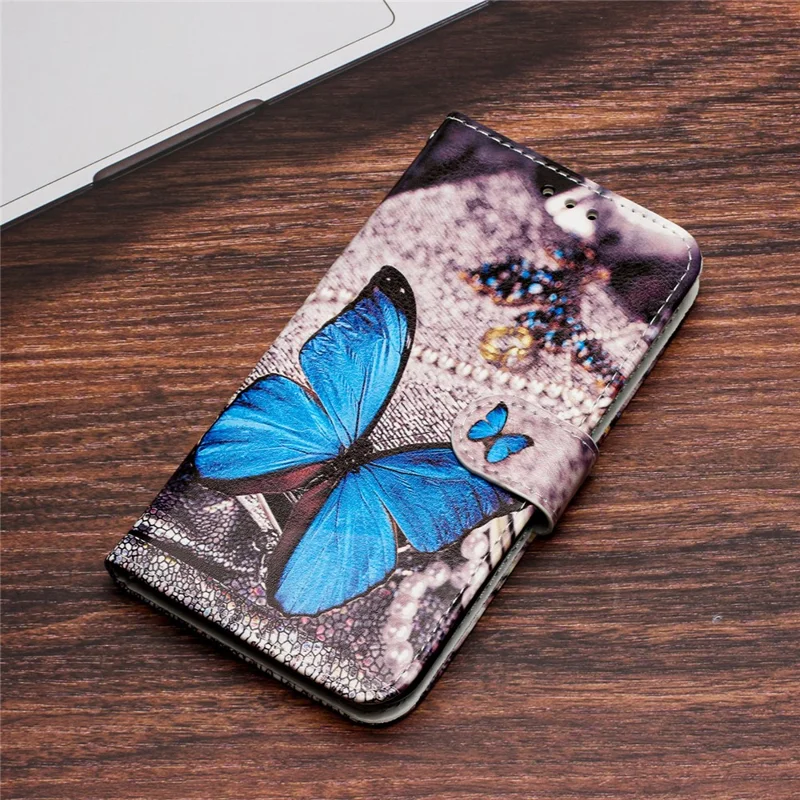 Wallet Phone Case for Motorola Moto E32 4G PU Leather Folio Flip Cover Pattern Printing Phone Case - Blue Butterfly