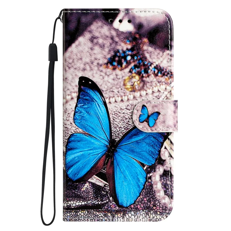 Wallet Phone Case for Motorola Moto E32 4G PU Leather Folio Flip Cover Pattern Printing Phone Case - Blue Butterfly