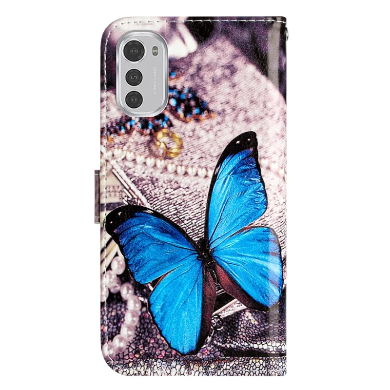 Wallet Phone Case for Motorola Moto E32 4G PU Leather Folio Flip Cover Pattern Printing Phone Case - Blue Butterfly