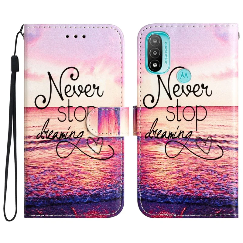 For Motorola Moto E20 / E30 / E40 Protective Cover Wallet Phone Case Pattern Printing PU Leather Flip Cover - Never Stop Dreaming