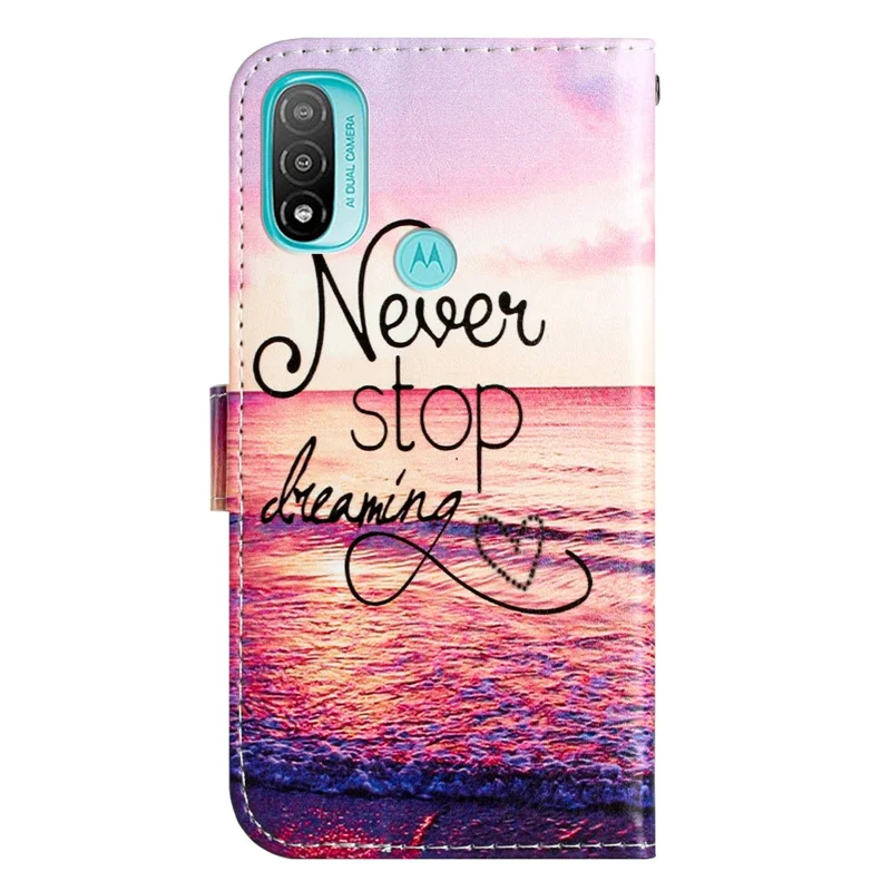 For Motorola Moto E20 / E30 / E40 Protective Cover Wallet Phone Case Pattern Printing PU Leather Flip Cover - Never Stop Dreaming
