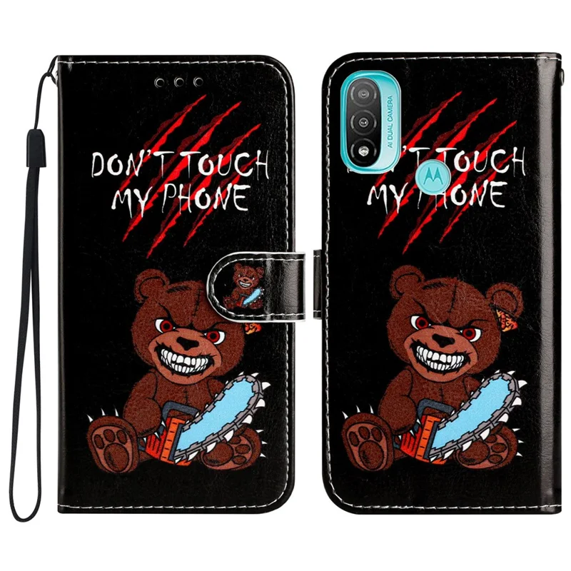 For Motorola Moto E20 / E30 / E40 Protective Cover Wallet Phone Case Pattern Printing PU Leather Flip Cover - Don't Touch My Phone