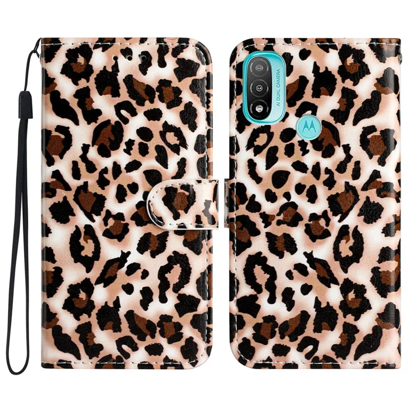 For Motorola Moto E20 / E30 / E40 Protective Cover Wallet Phone Case Pattern Printing PU Leather Flip Cover - Leopard Print