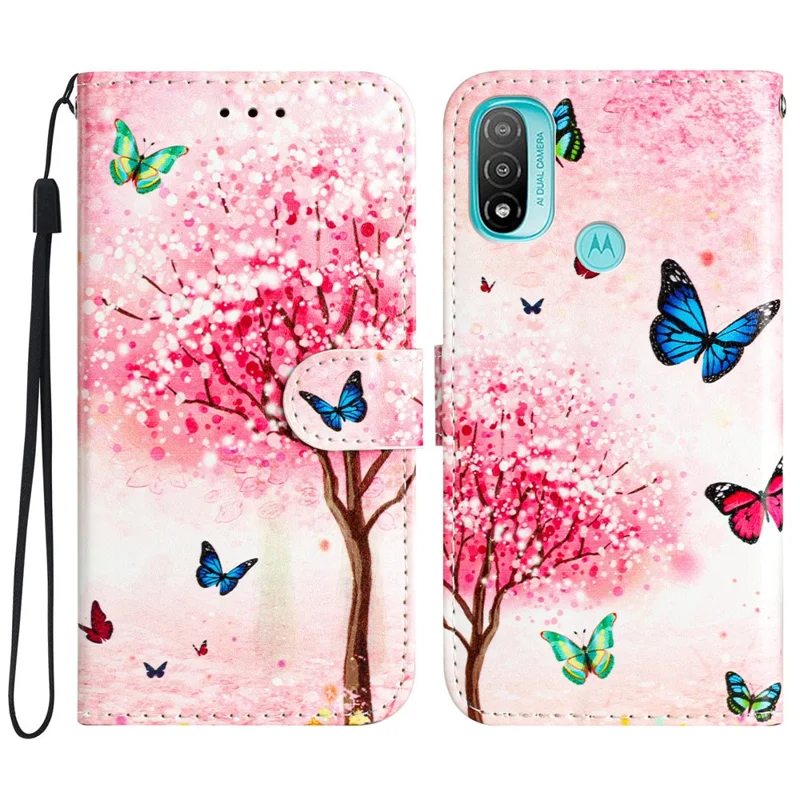 For Motorola Moto E20 / E30 / E40 Protective Cover Wallet Phone Case Pattern Printing PU Leather Flip Cover - Sakura