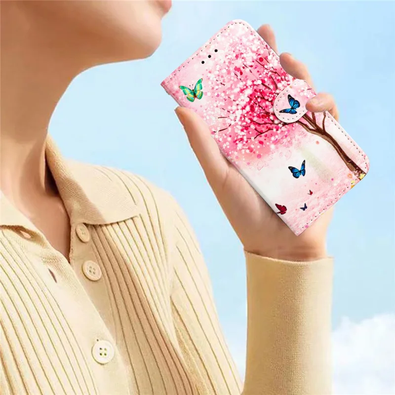 For Motorola Moto E20 / E30 / E40 Protective Cover Wallet Phone Case Pattern Printing PU Leather Flip Cover - Sakura