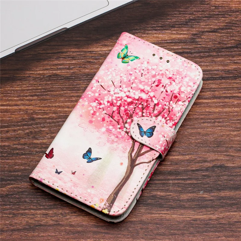For Motorola Moto E20 / E30 / E40 Protective Cover Wallet Phone Case Pattern Printing PU Leather Flip Cover - Sakura