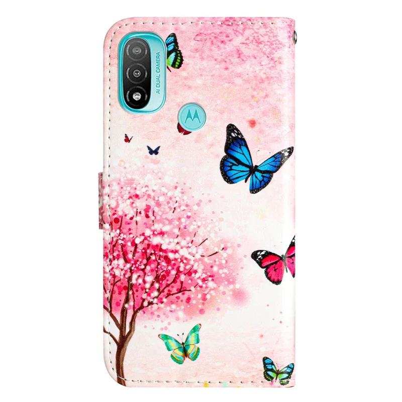 For Motorola Moto E20 / E30 / E40 Protective Cover Wallet Phone Case Pattern Printing PU Leather Flip Cover - Sakura
