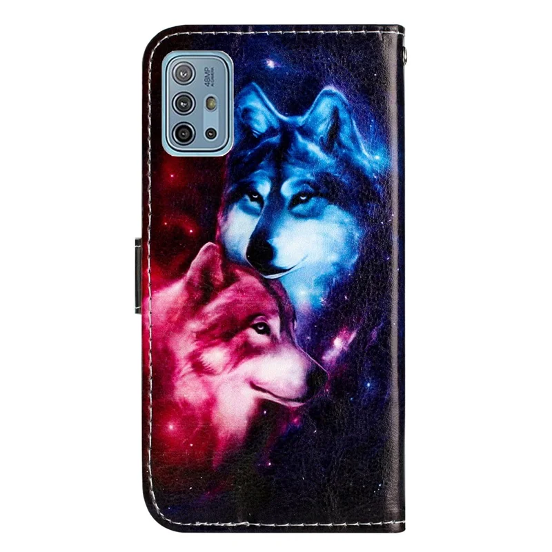 For Motorola Moto G10 / G30 / G20 Shockproof Case Anti-Drop Wallet Phone Case Pattern Printing Leather Cover - Wolves