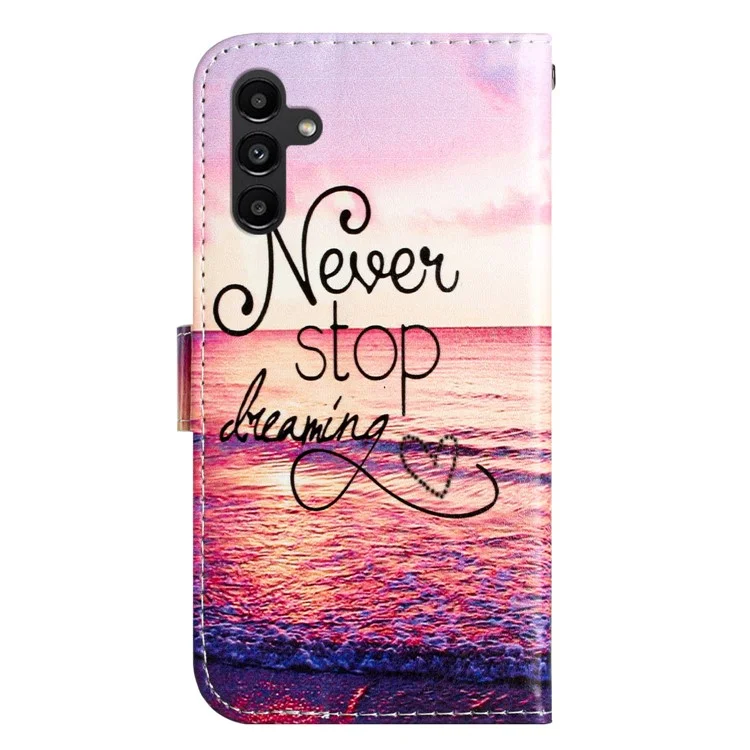 For Samsung Galaxy A34 5G Wallet Phone Case PU Leather Pattern Printing Stand Flip Cover - Never Stop Dreaming