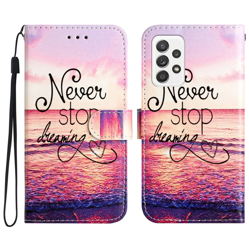 For Samsung Galaxy A23 5G (Global Version) Wallet Phone Case PU Leather Pattern Printing Stand Flip Cover - Never Stop Dreaming