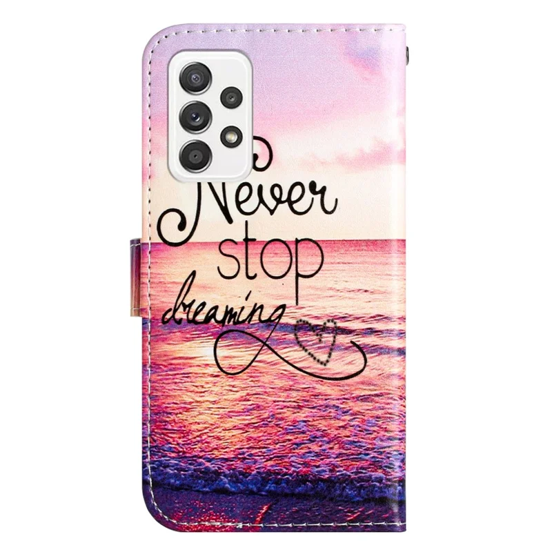 For Samsung Galaxy A23 5G (Global Version) Wallet Phone Case PU Leather Pattern Printing Stand Flip Cover - Never Stop Dreaming
