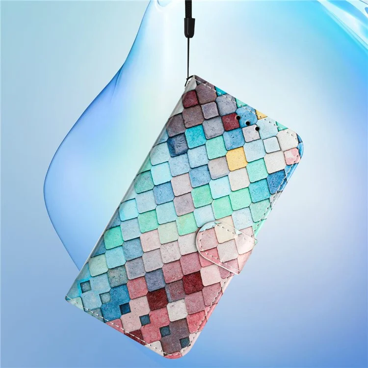 Para Samsung Galaxy S22 5G Pattern Printing PU Leather Phone Case Wallet Stand Flip Shockproof Cover - Colorful Grid