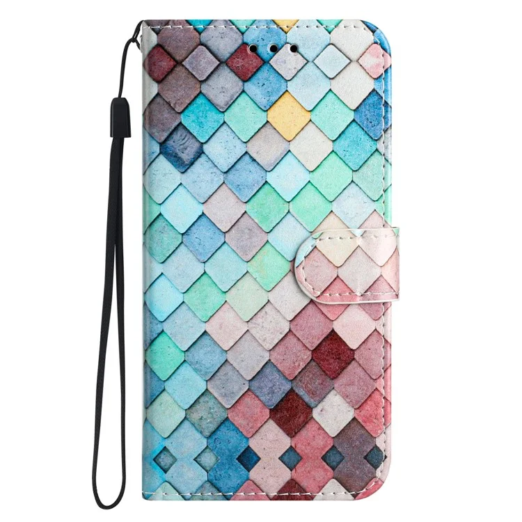 Para Samsung Galaxy S22 5G Pattern Printing PU Leather Phone Case Wallet Stand Flip Shockproof Cover - Colorful Grid