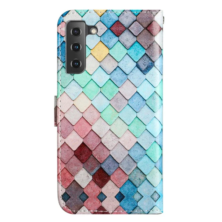 Para Samsung Galaxy S22 5G Pattern Printing PU Leather Phone Case Wallet Stand Flip Shockproof Cover - Colorful Grid