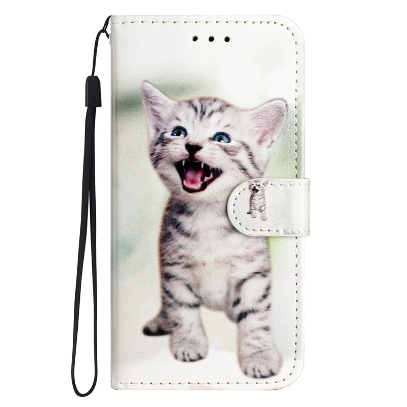 For Samsung Galaxy S22 5G Pattern Printing PU Leather Phone Case Wallet Stand Flip Shockproof Cover - Happy Cat
