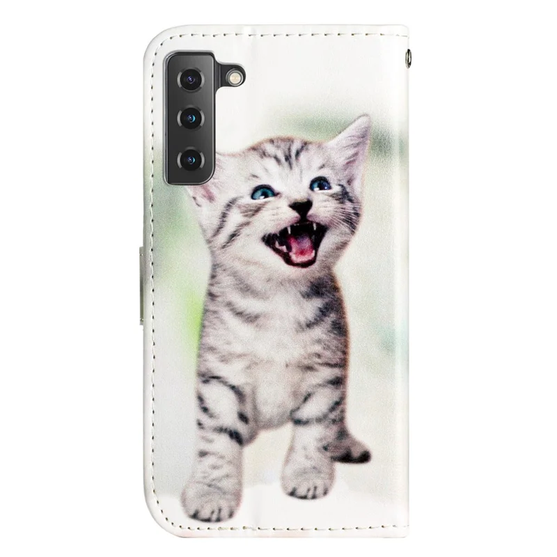 For Samsung Galaxy S22 5G Pattern Printing PU Leather Phone Case Wallet Stand Flip Shockproof Cover - Happy Cat