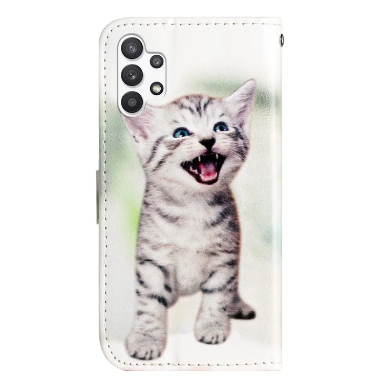 Per Samsung Galaxy A32 5G Custodia in Pelle PU con Supporto per Modello di Stampa a Portafoglio Flip Phone Case - Happy Cat