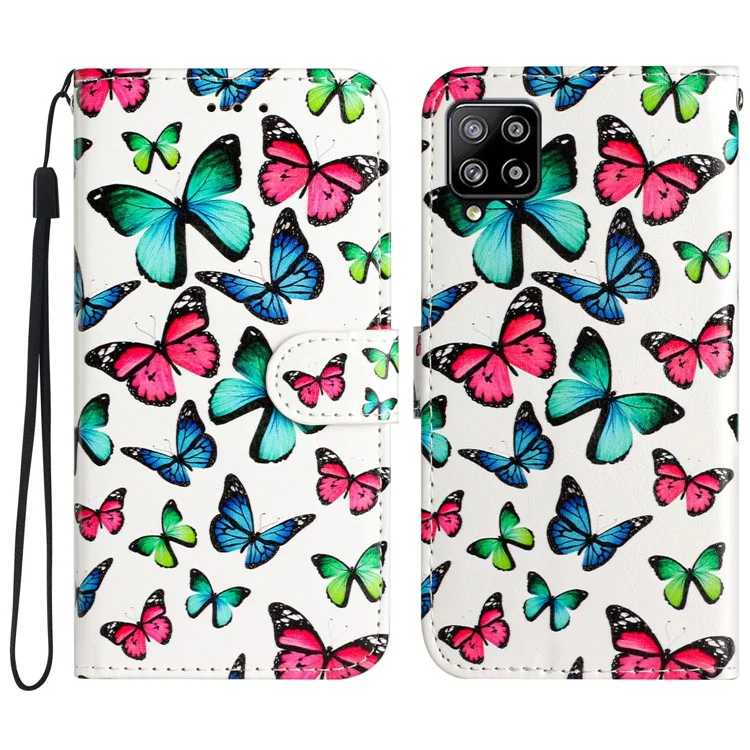 Pattern Printing Phone Case for Samsung Galaxy A22 4G (EU Version) , Leather Folding Stand Wallet Cover - Colorful Butterfly