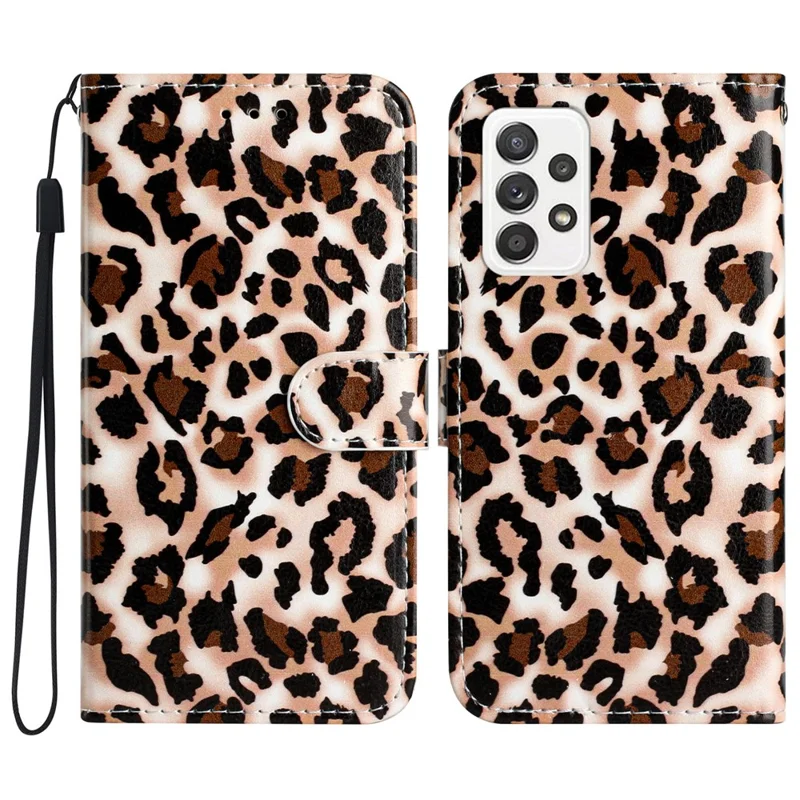 For Samsung Galaxy A32 4G (EU Version) Pattern Printing Shockproof Phone Case Leather Wallet Flip Stand Shell - Leopard Print