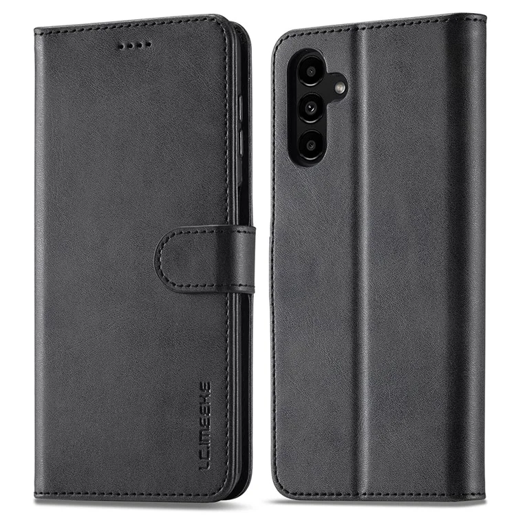 LC.IMEEKE For Samsung Galaxy A24 4G (162.1 x 77.6 x 8.3mm) Calf Texture Leather Phone Case Wallet Stand Mobile Phone Cover - Black