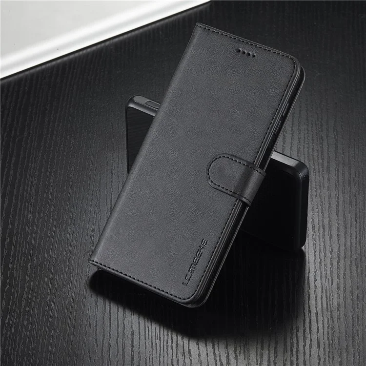 LC.IMEEKE For Samsung Galaxy A24 4G (162.1 x 77.6 x 8.3mm) Calf Texture Leather Phone Case Wallet Stand Mobile Phone Cover - Black