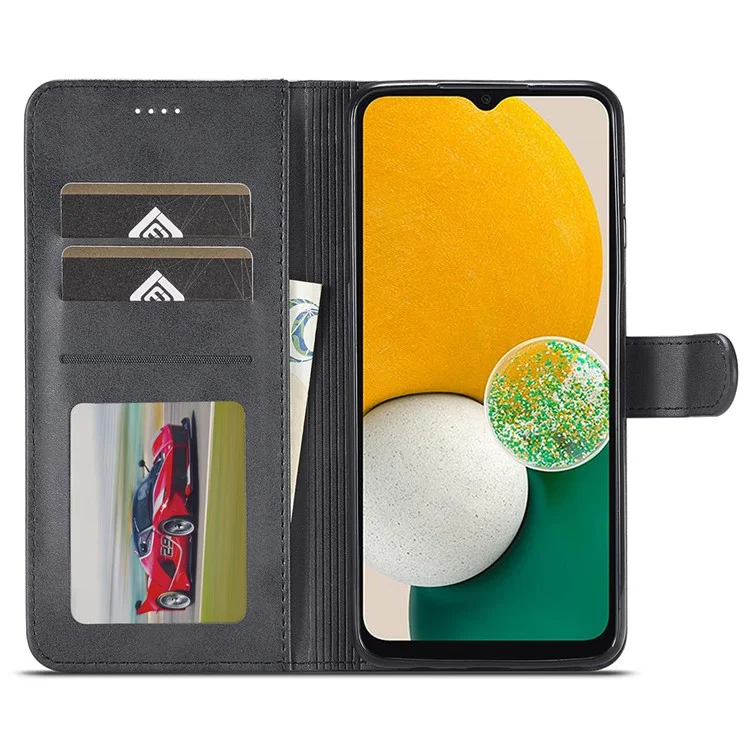 LC.IMEEKE For Samsung Galaxy A24 4G (162.1 x 77.6 x 8.3mm) Calf Texture Leather Phone Case Wallet Stand Mobile Phone Cover - Black
