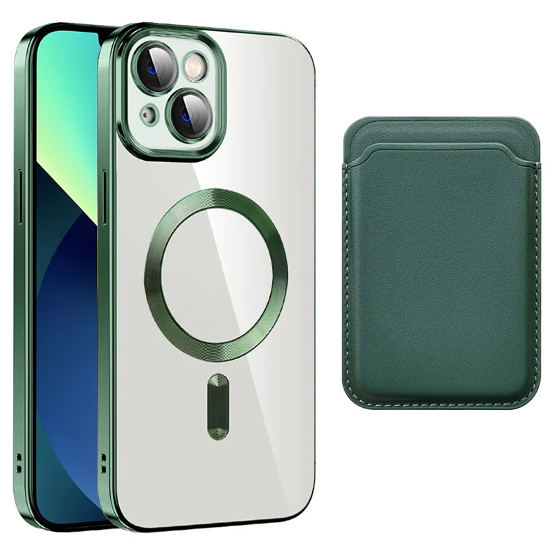 Per iPhone 13 6.1 pollici Custodia telefonica TPU + PC Anti-caduta Copertura magnetica con tasca per scheda - Verde scuro