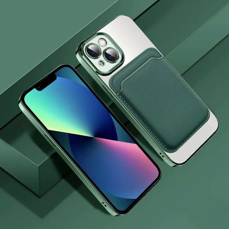 Per iPhone 13 6.1 pollici Custodia telefonica TPU + PC Anti-caduta Copertura magnetica con tasca per scheda - Verde scuro