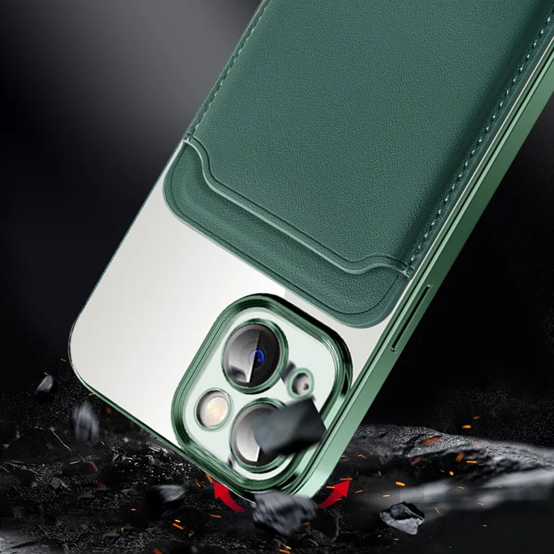 Per iPhone 13 6.1 pollici Custodia telefonica TPU + PC Anti-caduta Copertura magnetica con tasca per scheda - Verde scuro