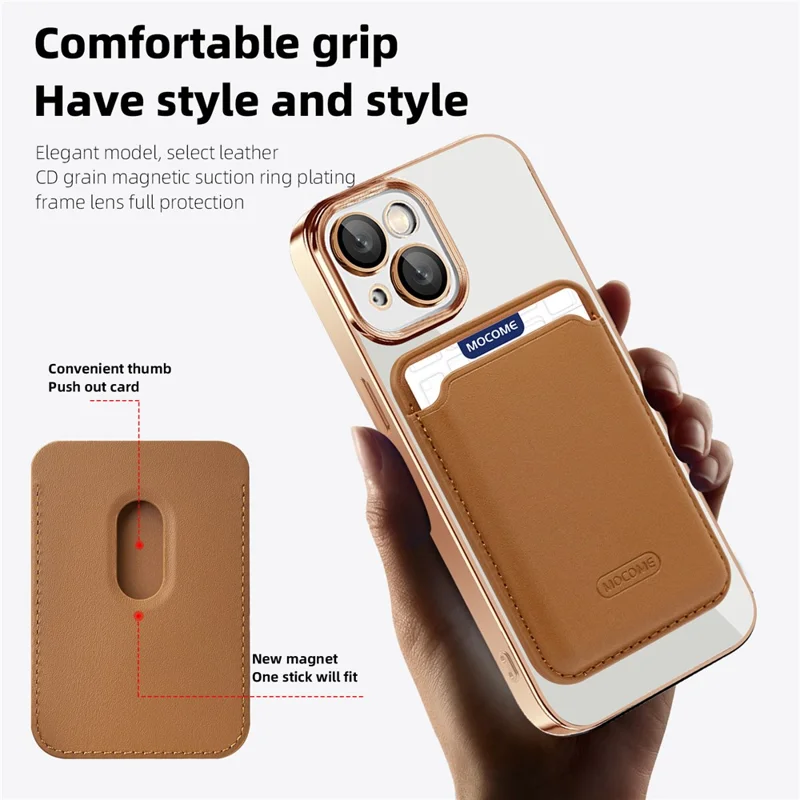 För iPhone 14 Magnetisk bakplatta med skydd mot fall, TPU + PC mobilskal med kortficka - Lila