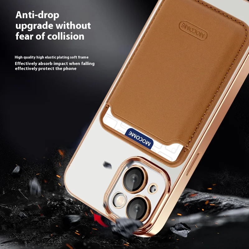 För iPhone 14 Magnetisk bakplatta med skydd mot fall, TPU + PC mobilskal med kortficka - Lila