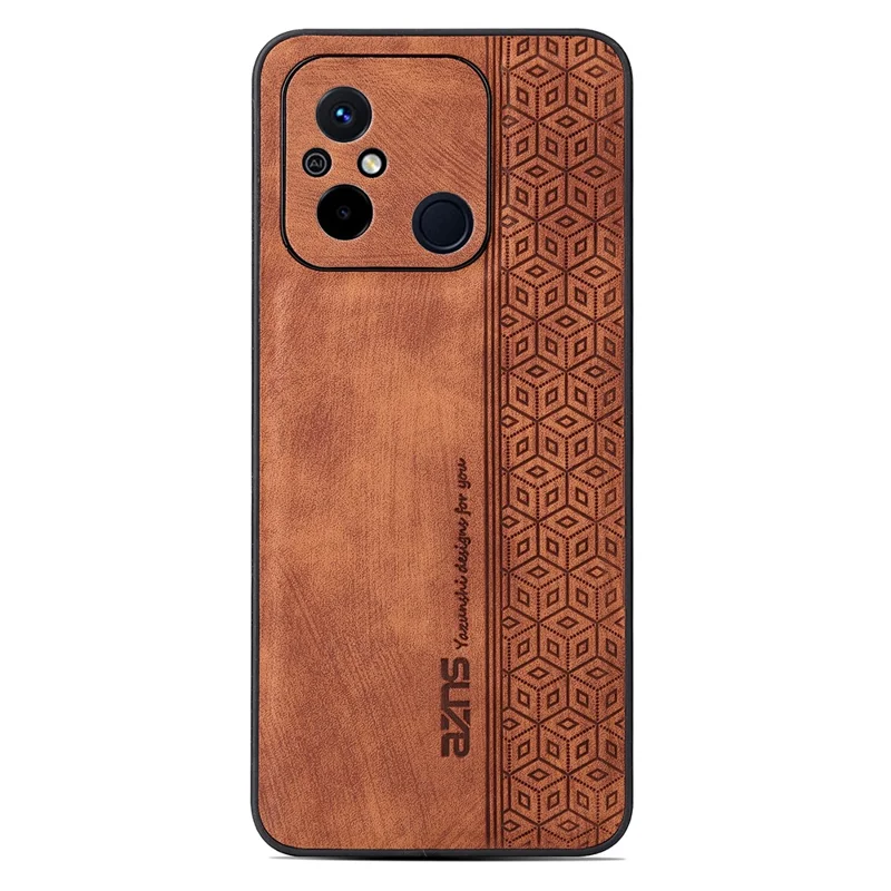 AZNS For Xiaomi Redmi 11A 4G / 12C 4G Phone Case Imprinted Leather Coated TPU Protective Phone Cover - Brown