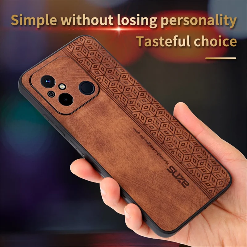 AZNS For Xiaomi Redmi 11A 4G / 12C 4G Phone Case Imprinted Leather Coated TPU Protective Phone Cover - Brown
