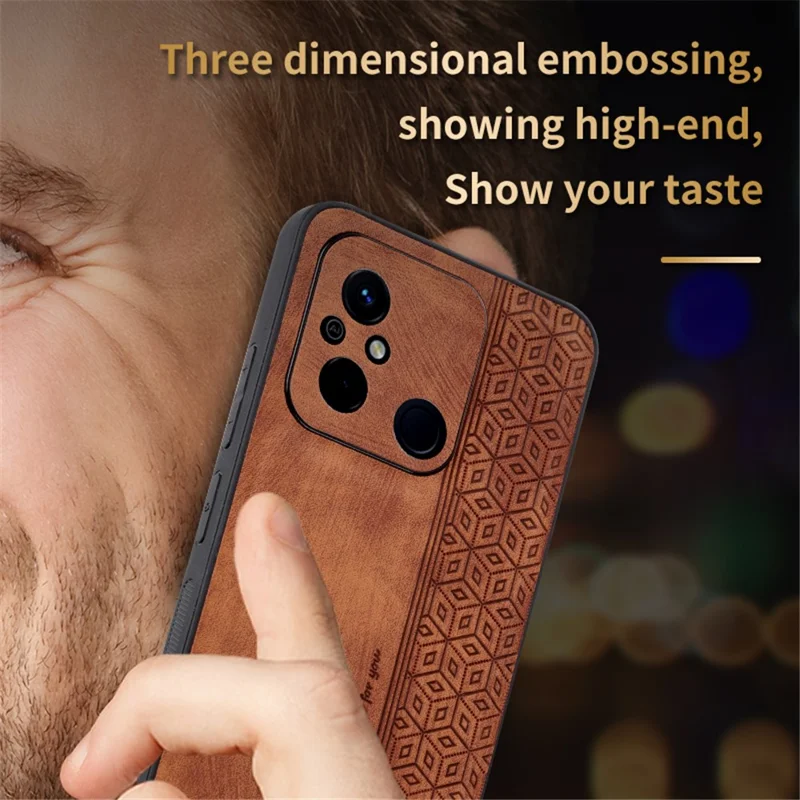 AZNS For Xiaomi Redmi 11A 4G / 12C 4G Phone Case Imprinted Leather Coated TPU Protective Phone Cover - Brown