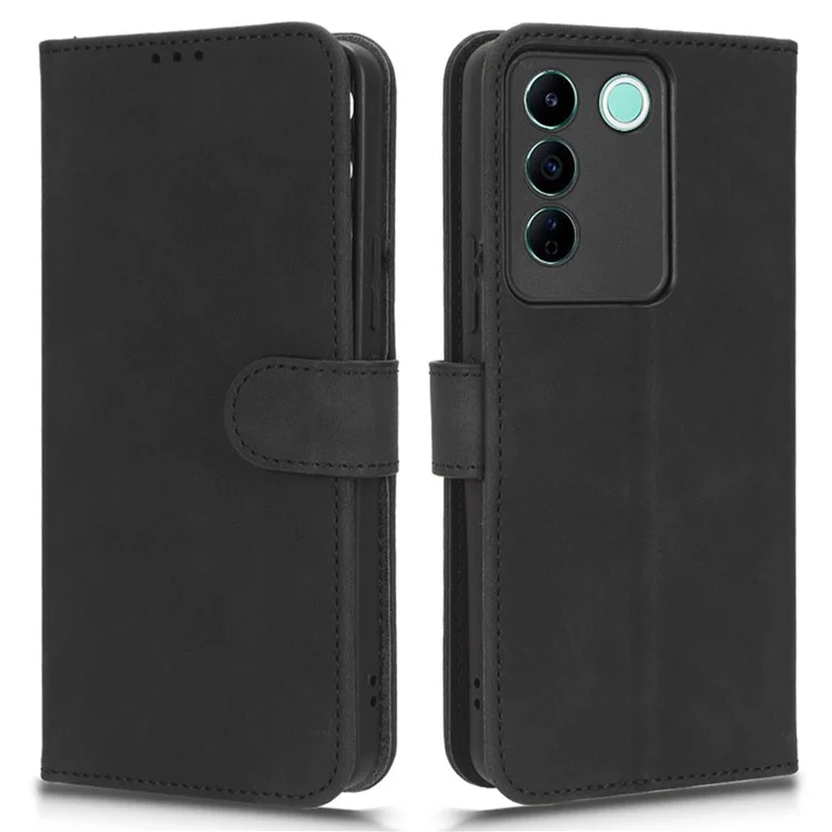 Для vivo S16e 5G PU Leather Phone Stand Case Drop-proof Cell Phone Wallet Cover - Black