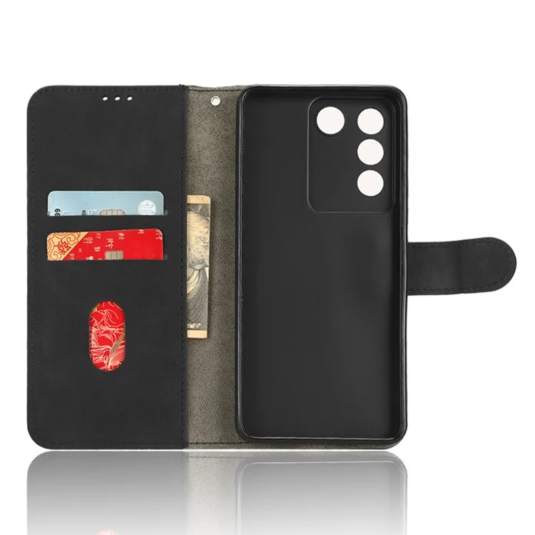 Для vivo S16e 5G PU Leather Phone Stand Case Drop-proof Cell Phone Wallet Cover - Black