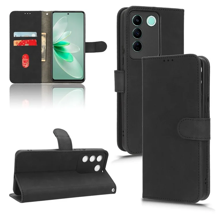 Для vivo S16e 5G PU Leather Phone Stand Case Drop-proof Cell Phone Wallet Cover - Black