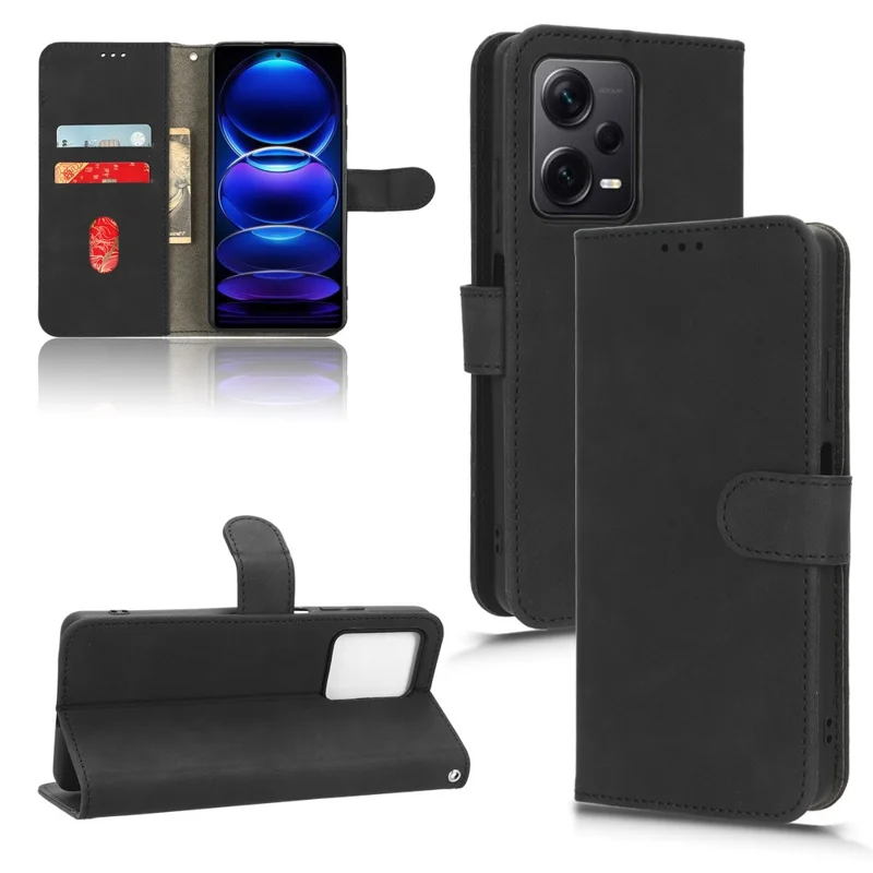 For Xiaomi Redmi Note 12 Pro+ 5G Phone Wallet Case PU Leather Phone Stand Cover - Black