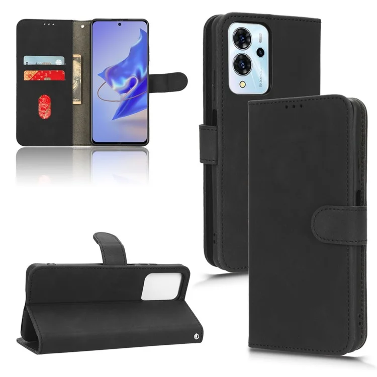 Per ZTE Blade V40 Pro Stand Wallet Leather Phone Case Skin-touch Mobile Phone Cover - Nero