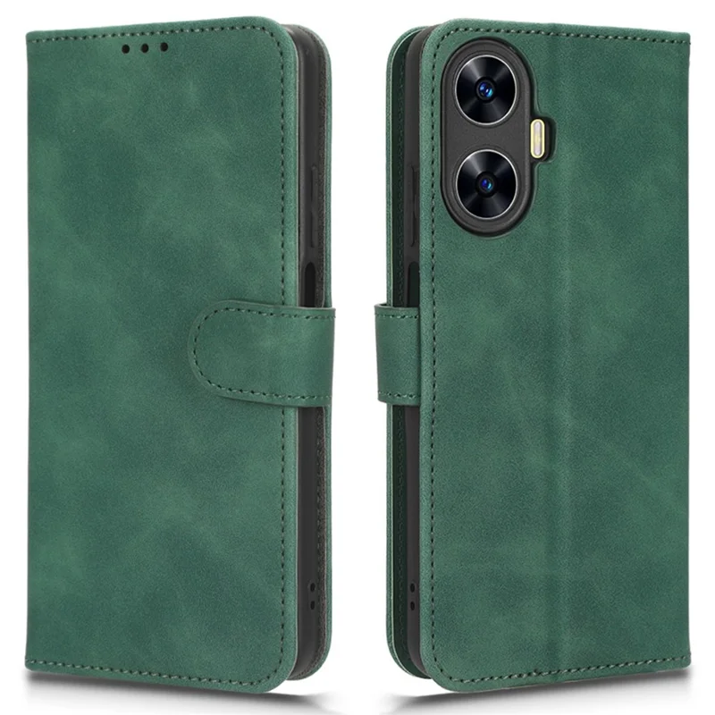 Phone Leather Case for Realme C55 4G , Stand Wallet Anti-Scratch Phone Cover - Green