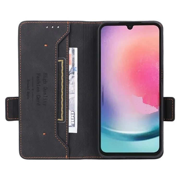 Per Samsung Galaxy A24 4G (162,1 x 77,6 x 8,3 mm) Custodia per cellulare Decor Hardware PU Leather Stand Wallet Phone Cover - Nero