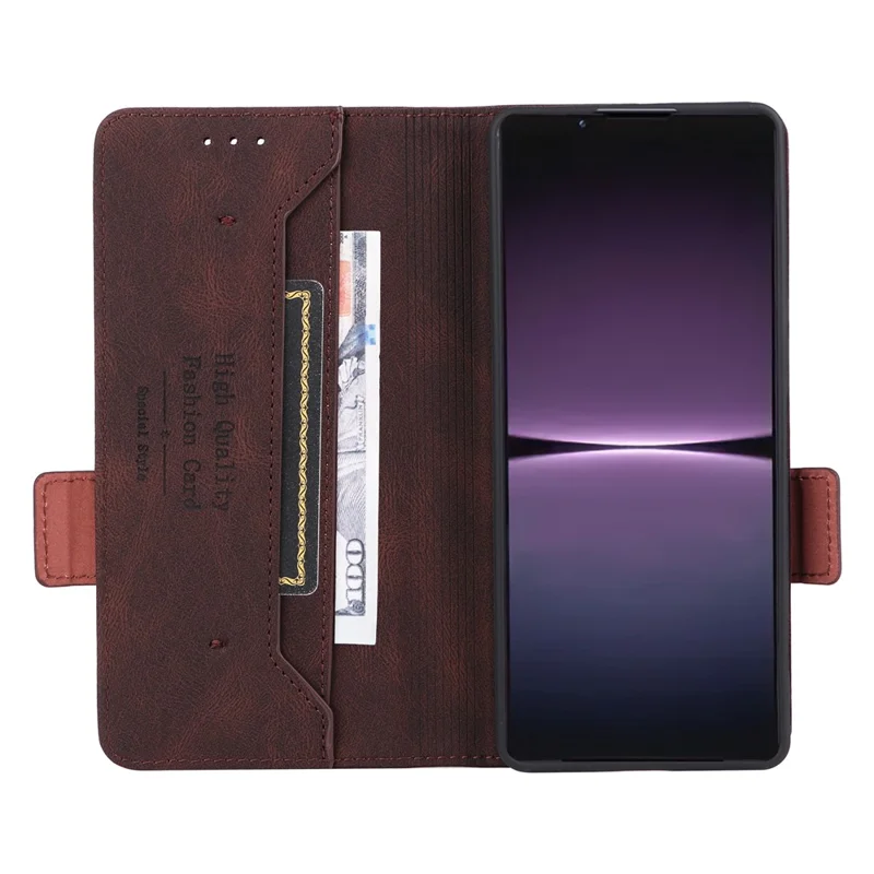 For Sony Xperia 1 V Stand Wallet Leather Phone Case Hardware Decor Protective Phone Cover - Coffee