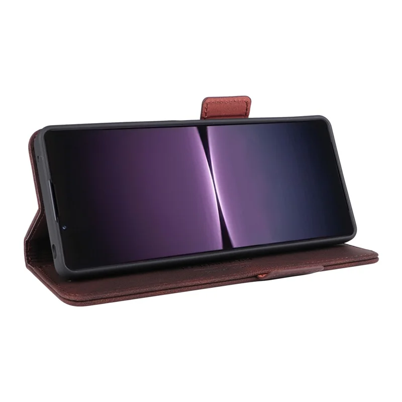 For Sony Xperia 1 V Stand Wallet Leather Phone Case Hardware Decor Protective Phone Cover - Coffee