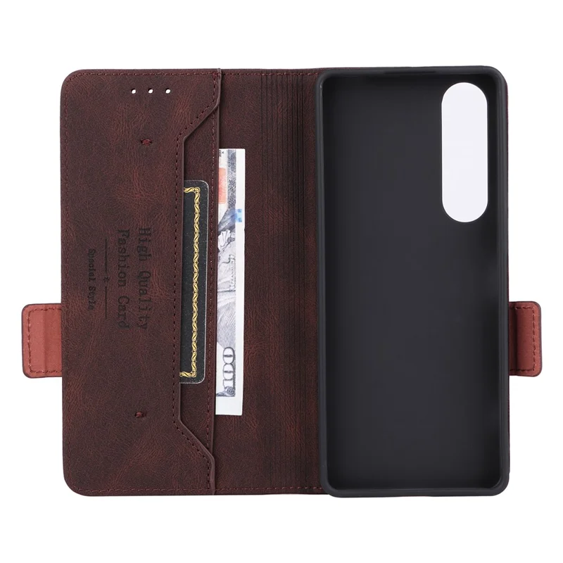 For Sony Xperia 1 V Stand Wallet Leather Phone Case Hardware Decor Protective Phone Cover - Coffee