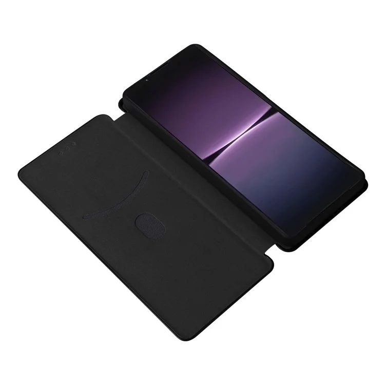 For Sony Xperia 1 V Stand PU Leather Phone Case Carbon Fiber Texture Card Holder Phone Cover - Black