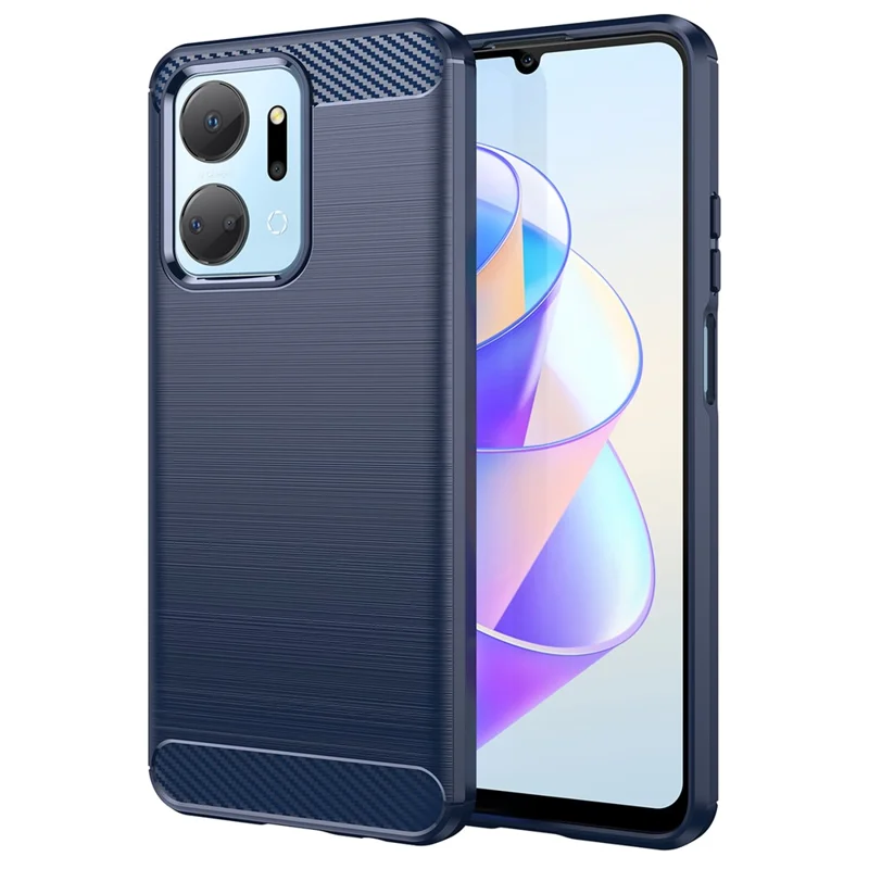 For Honor X7a 5G Soft TPU Phone Case Brushed Carbon Fiber Texture Protective Phone Cover - Blue