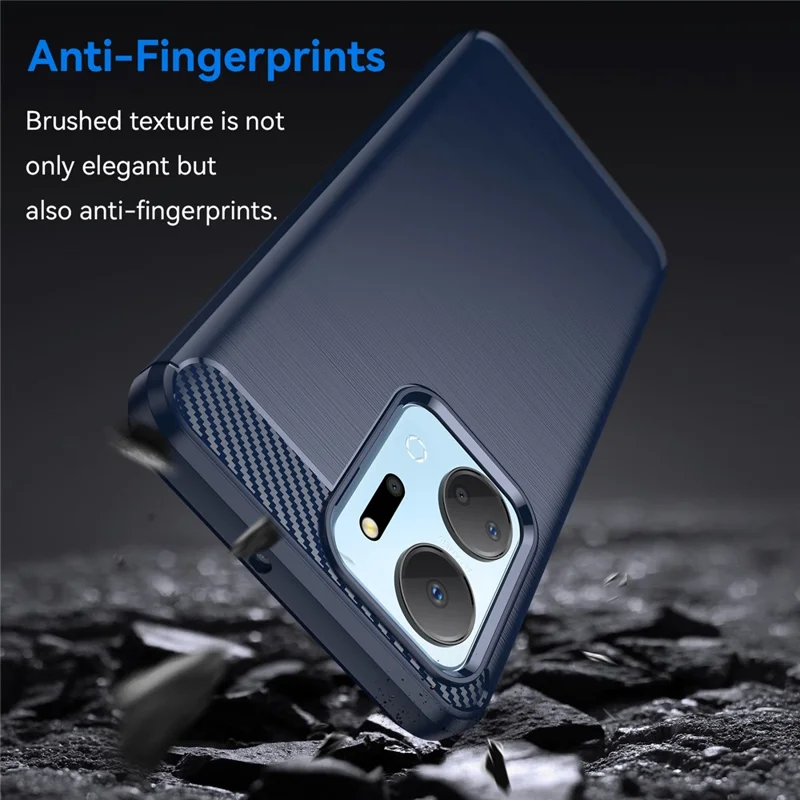 For Honor X7a 5G Soft TPU Phone Case Brushed Carbon Fiber Texture Protective Phone Cover - Blue